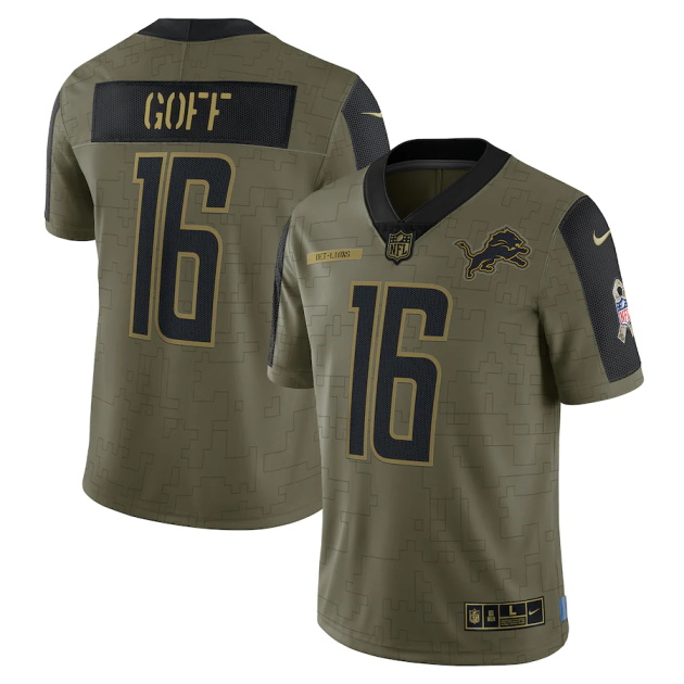 mens nike jared goff olive detroit lions 2021 salute to service limited player jersey